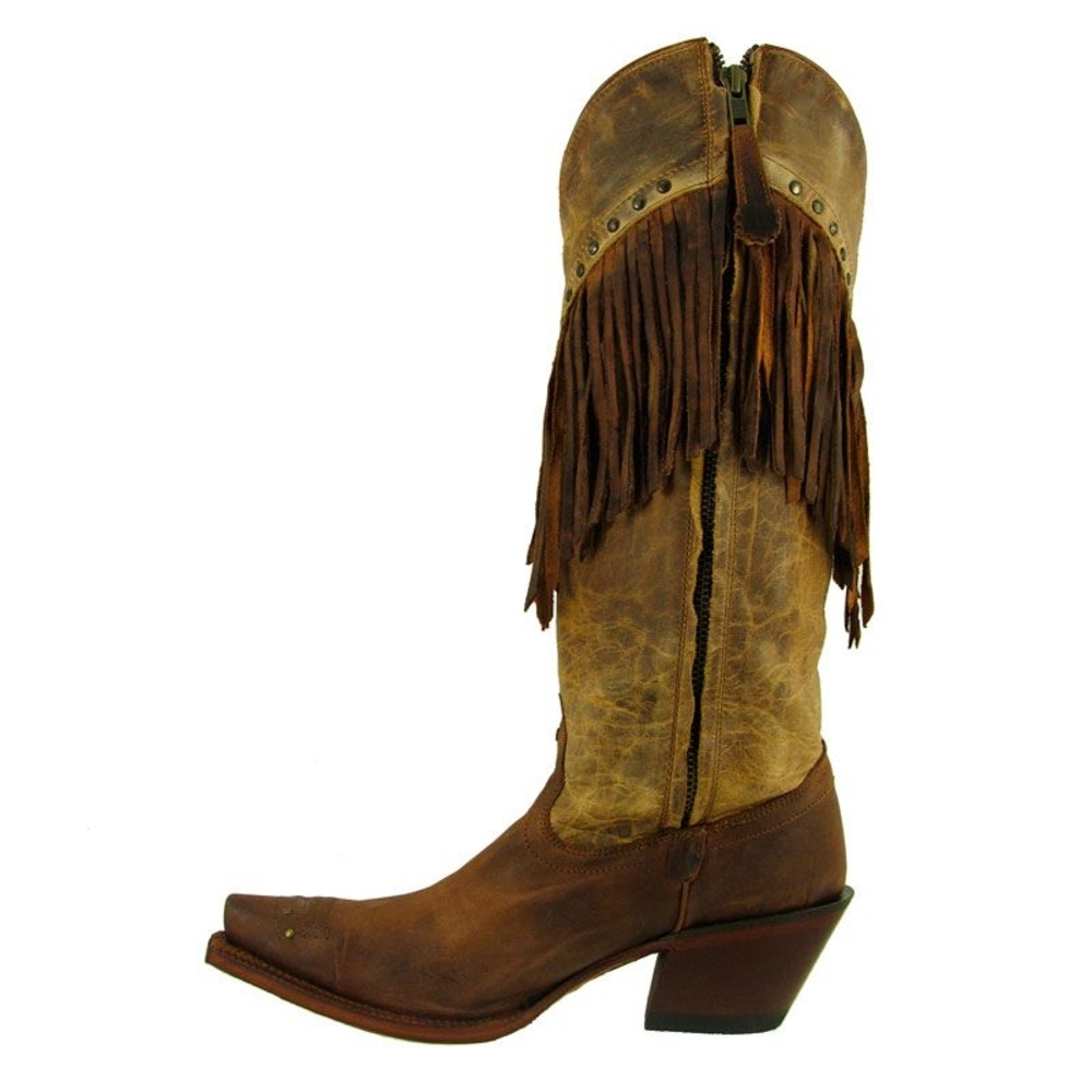 Tony Lama Brown and Tan Heeled Boots with Fringe